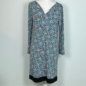 Nicole by Nicole Miller Multicolor Teal Pullover V Neck Shift Dress